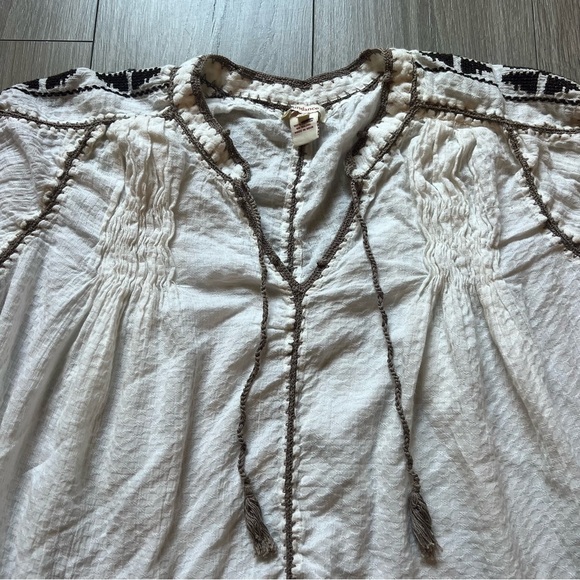 Sundance Peasant Top Embroidered|tunic cream Ivory| boho Sz XS oversized - Picture 6 of 14